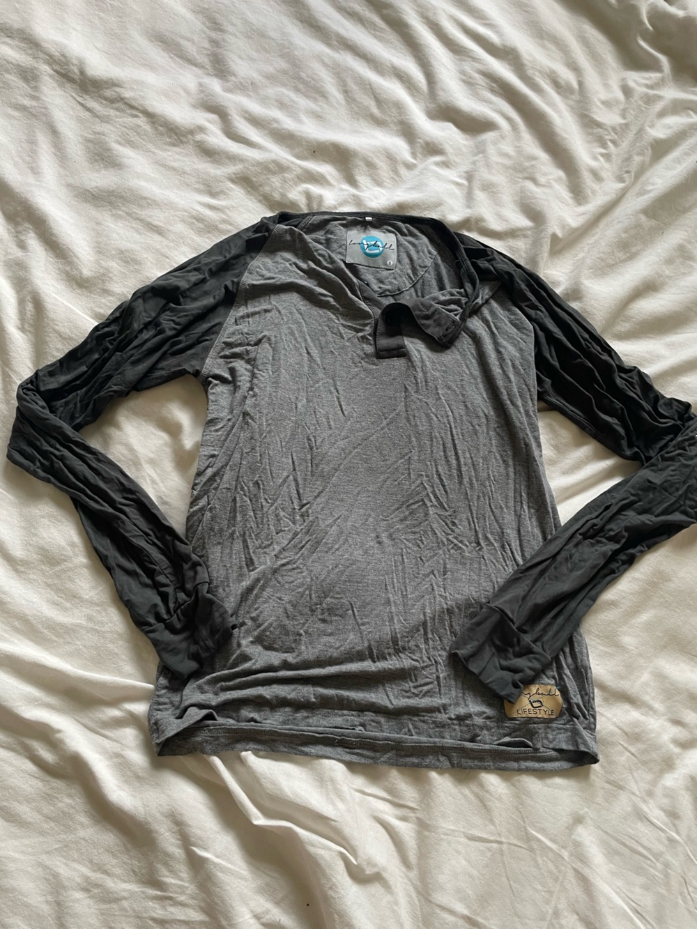 100% cotton super soft grey neutral baseball long sleeve tee women's small to md